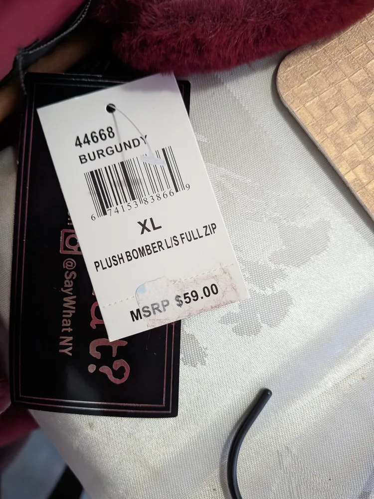 Say What? Burgundy Plush Bomber Jacket - XL image indicator(3)