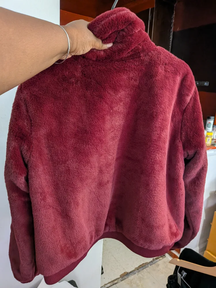 Say What? Burgundy Plush Bomber Jacket - XL image indicator(4)