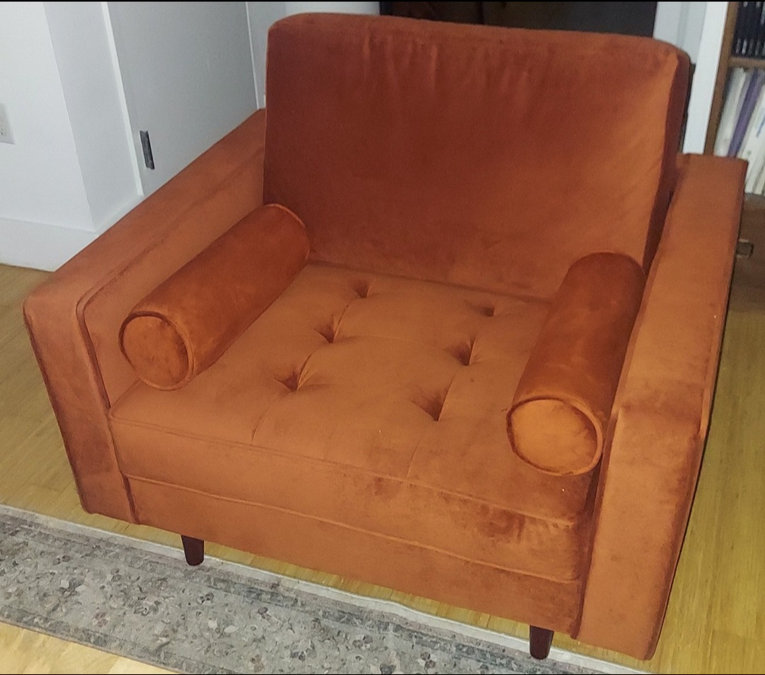 NEW In Open Box Mid Century Modern Orange Velvet Accent Chair