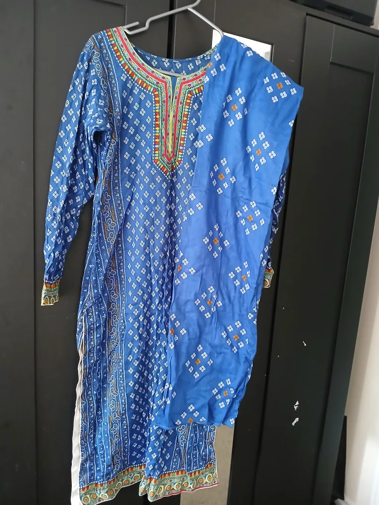Blue Printed Salwar Kameez Suit thumbnail