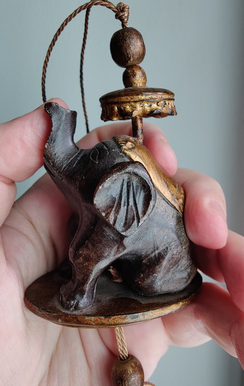 Vintage Carved Elephant Hanging Ornament Figure - photo 2