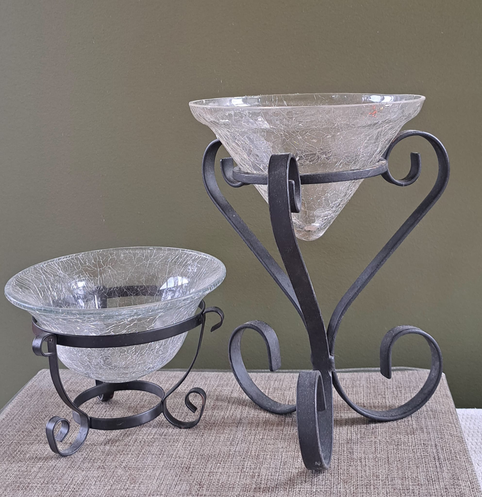 Crackled Glass Bowls with Metal Stands