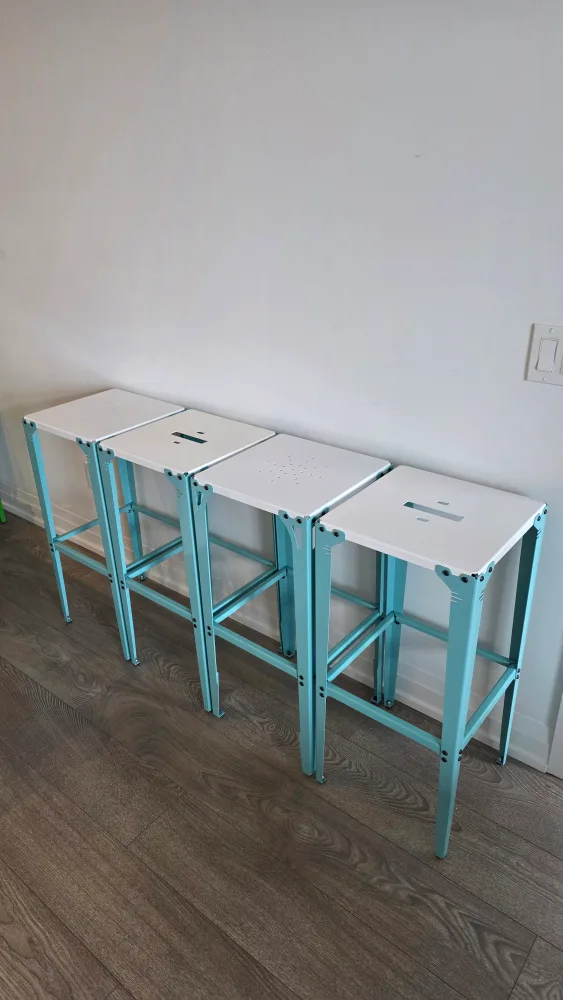Set of 4 Bar Stools - White & Turquoise thumbnail