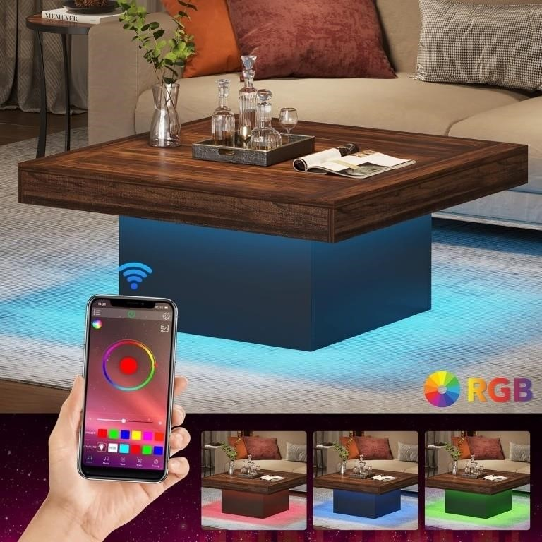 Square Coffee Table with RGB LED Light - photo 3