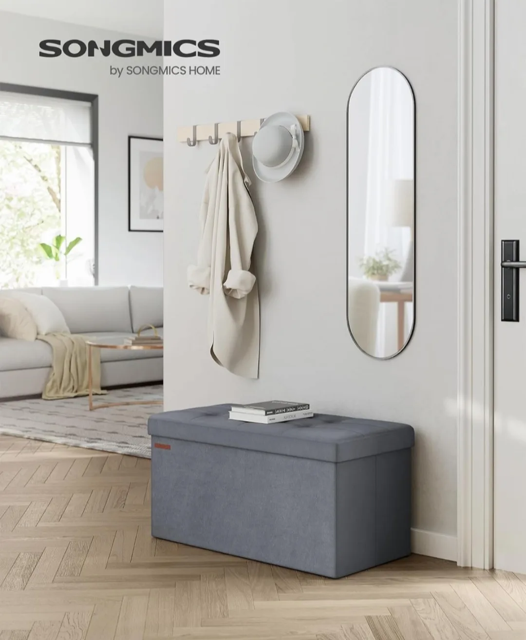 SONGMICS Grey Storage Ottoman Bench thumbnail