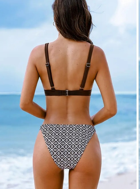 Brown & White Patterned Bikini Set - photo 4