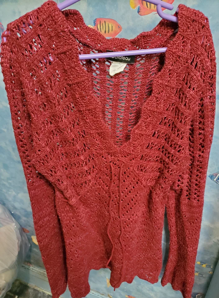 Le Chateau reddish/orange knit top with flowy sleeves thumbnail