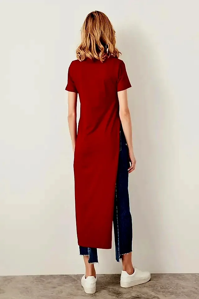 Brand New Burgundy Tunic Top with Side Slit image indicator(3)