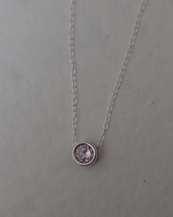 Pink Cubic Zirconia Silver Necklace