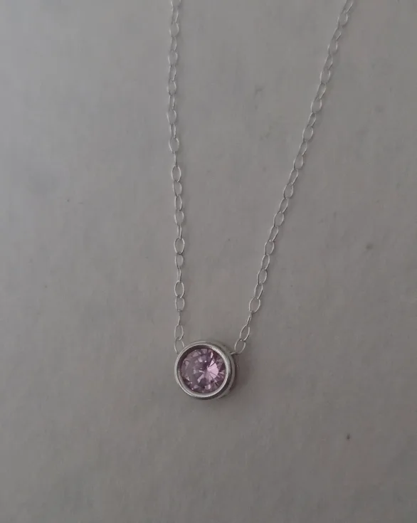 Pink Cubic Zirconia Silver Necklace thumbnail