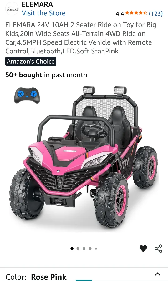 ELEMARA 24V Ride On Toy - Rose Pink thumbnail