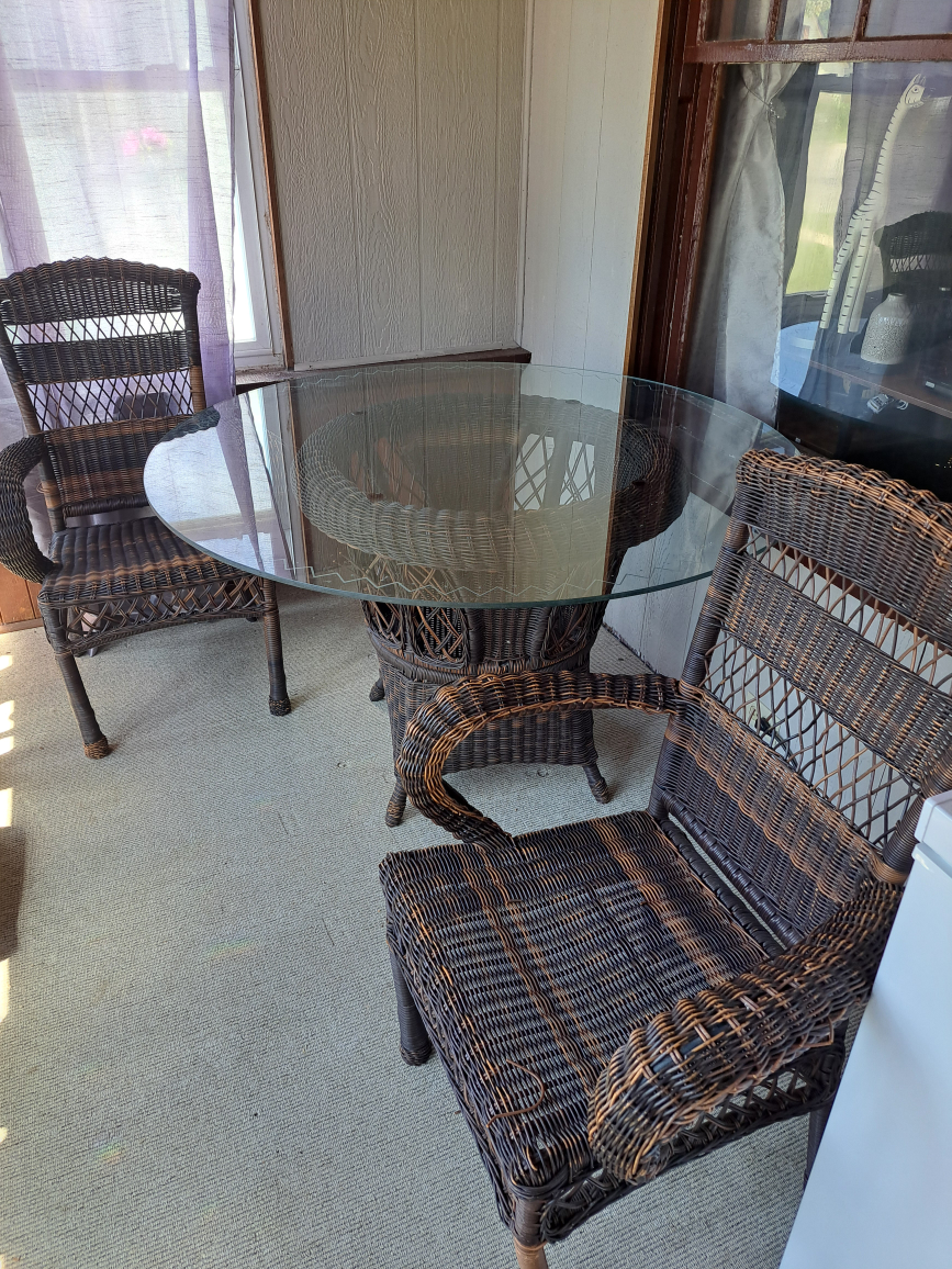 Wicker Patio Set with Glass Table