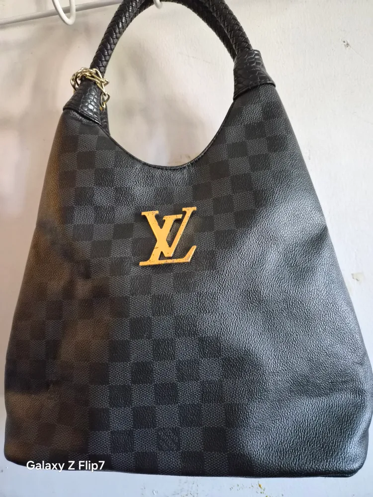Louis Vuitton Inspired Checkered Black Hobo Bag thumbnail