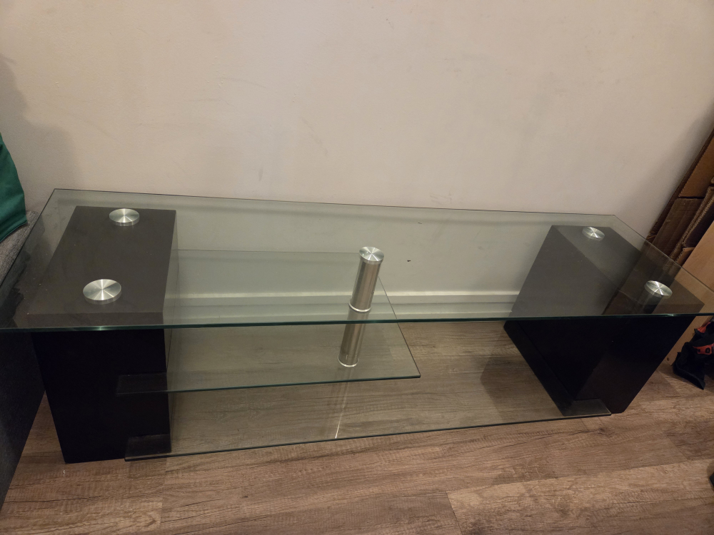 Glass TV Stand with Black Accents