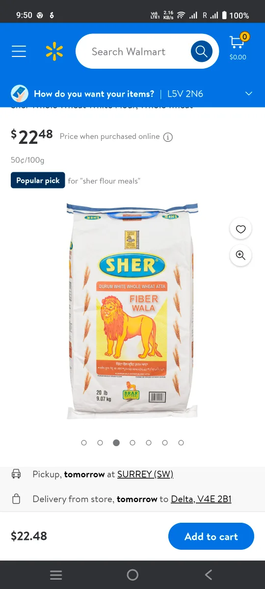 SHER Durum White Whole Wheat Atta - 20lb thumbnail