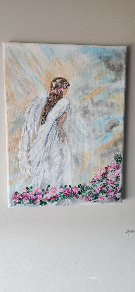 Angel Painting with Flowers
