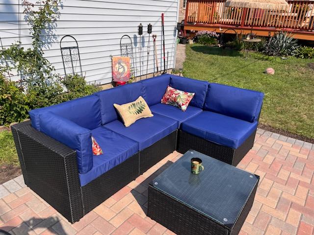 Outdoor Patio Furniture Set - Blue Cushions
