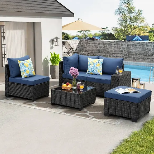 Outdoor Patio Furniture Set - Blue Cushions - photo 3