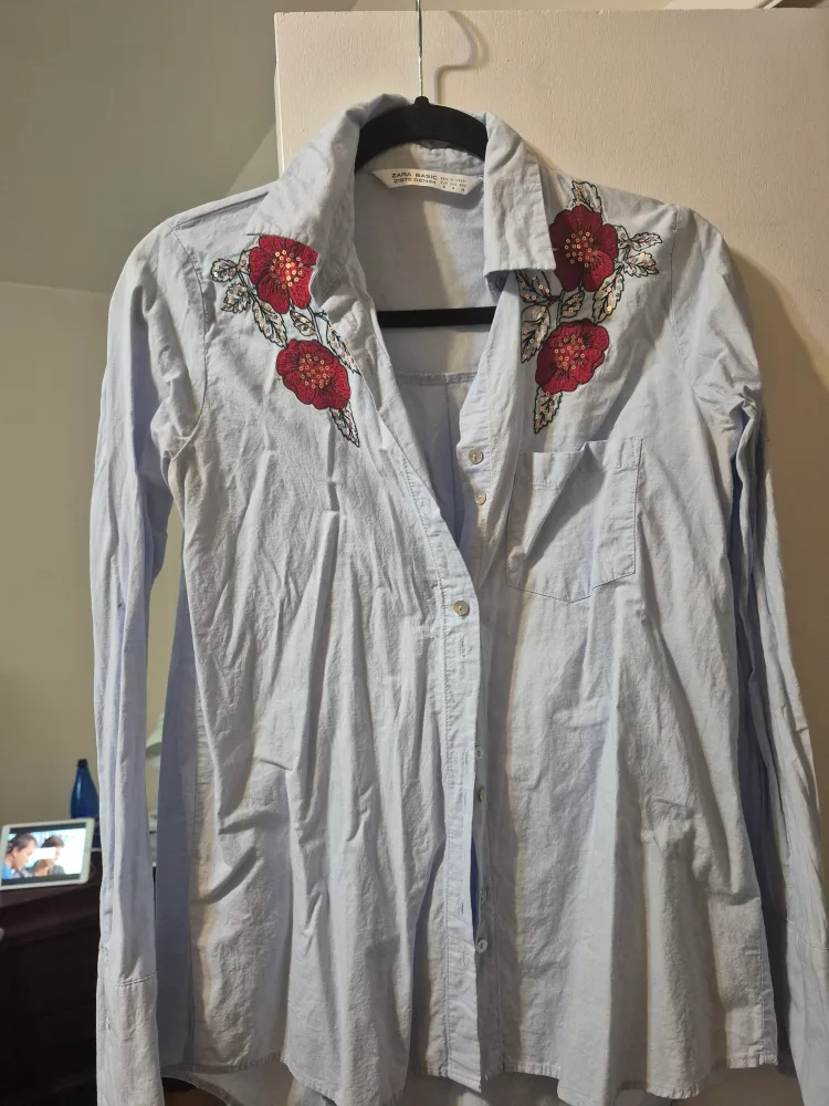 Zara Basic Light Blue Floral Shirt - Size S thumbnail