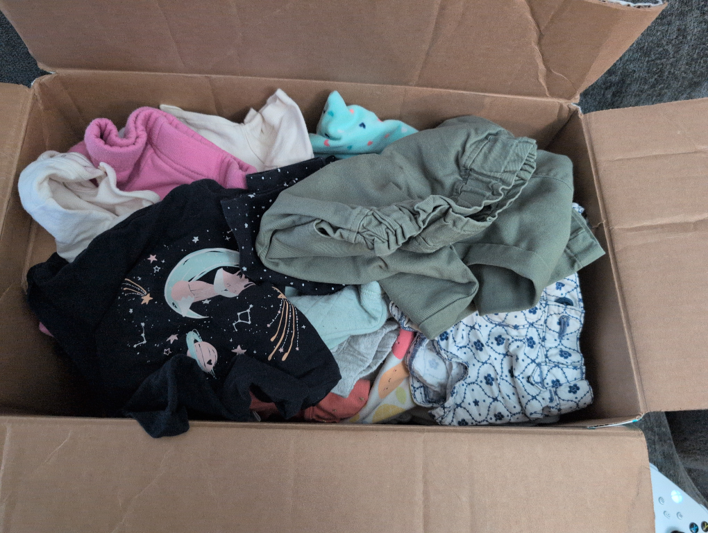 Box of assorted girl clothing