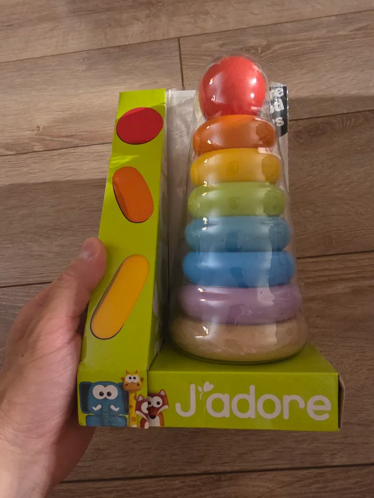 New J'adore Rainbow Wooden Ring Stacker Toy thumbnail