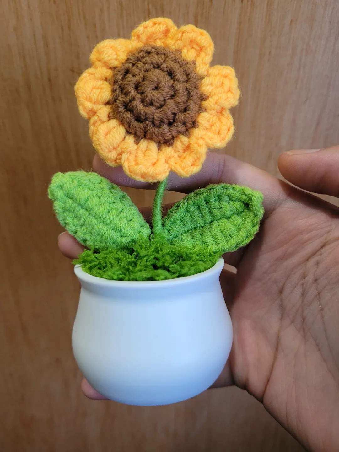 Crocheted Sunflower in White Pot image indicator(2)