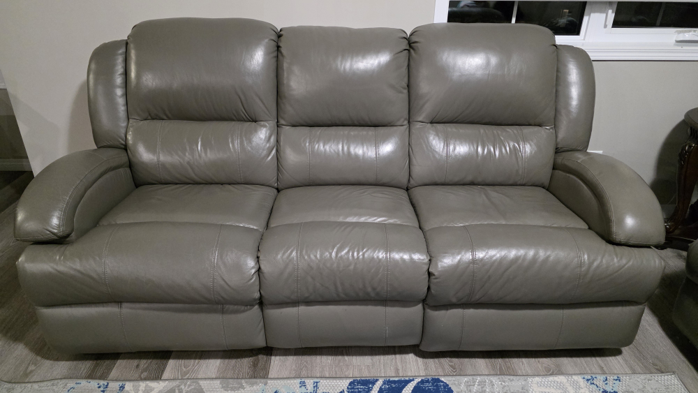 Abbyson Grey Leather  3 way Reclining Sofas