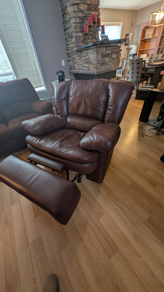 Brown Leather Recliner with Ottoman - photo 2