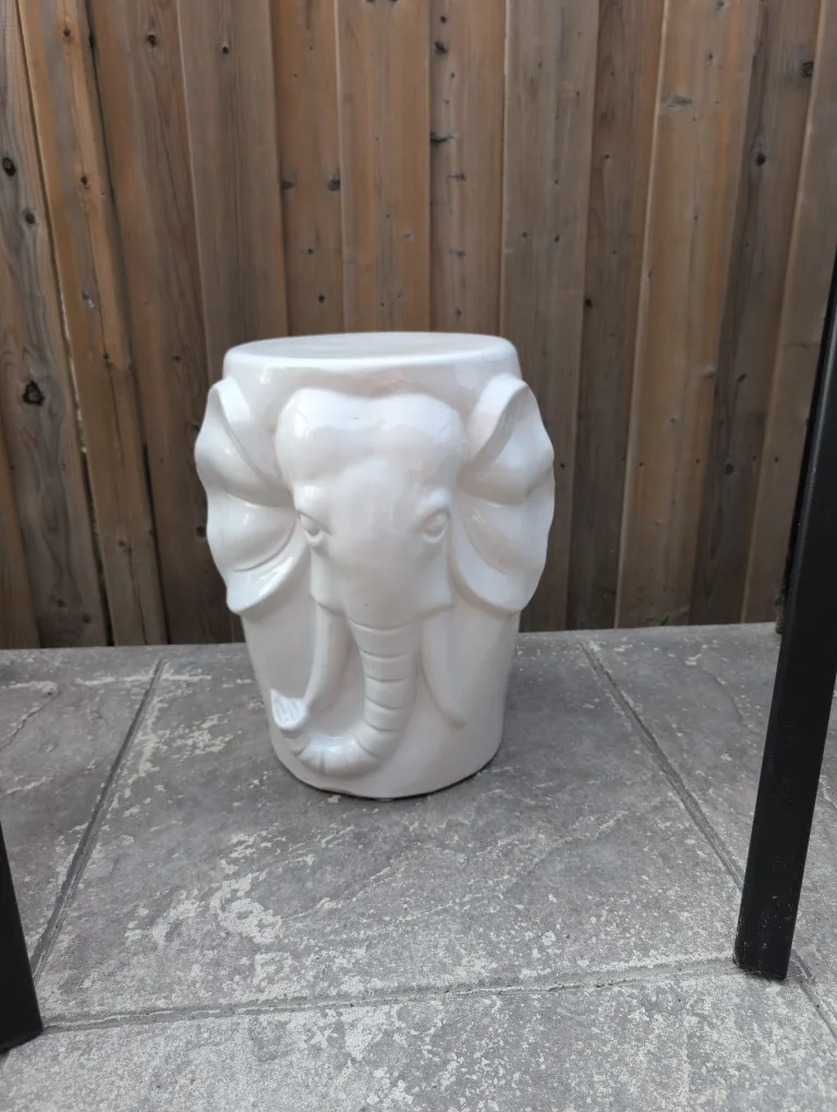 Elephant Garden Stool - White Ceramic thumbnail