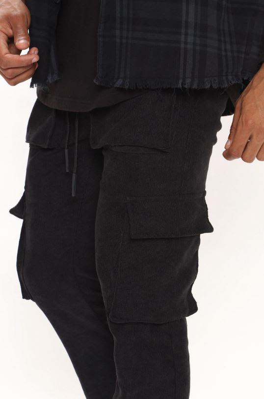 NEW Men's Fashion Nova Black Corduroy Cargo Pants Size Large - photo 2