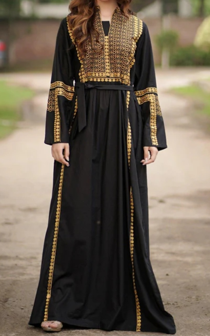 Black Embroidered Long Sleeve Dress