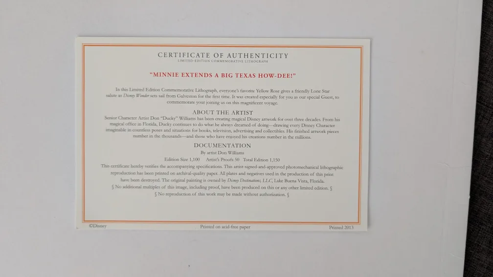 Disney "Minnie Extends a Big Texas How-Dee!" Lithograph image indicator(2)