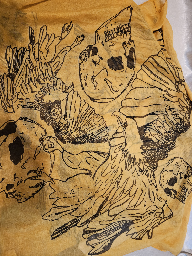 Yellow Infinity Scarf with Skull & Bird Design - photo 2