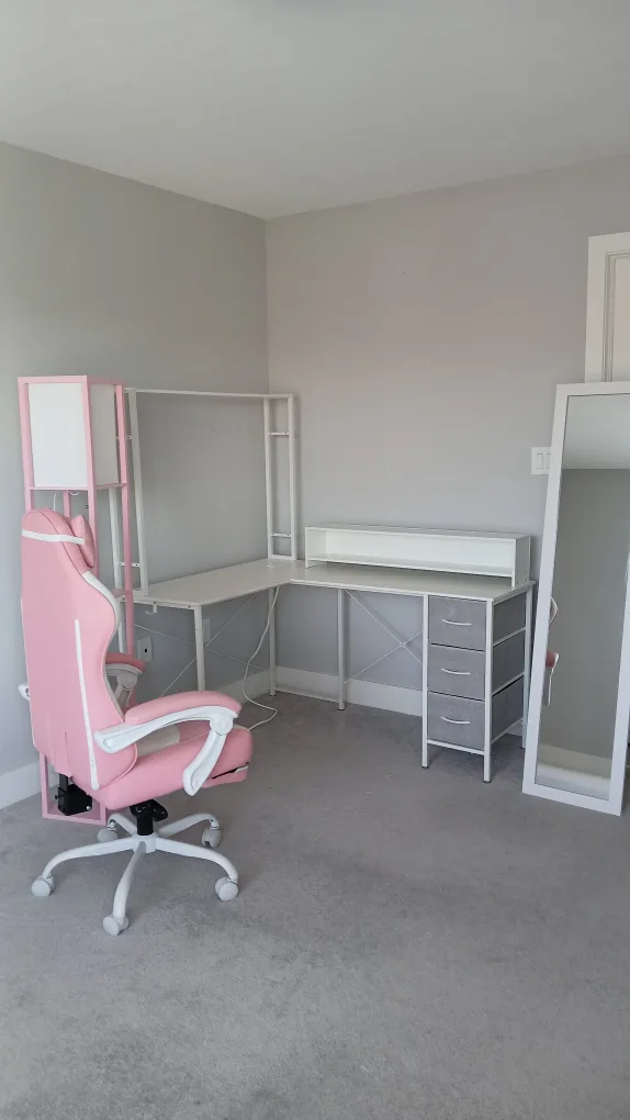 L-desk, Gaming Chair, Mirror, and Lamp Set thumbnail