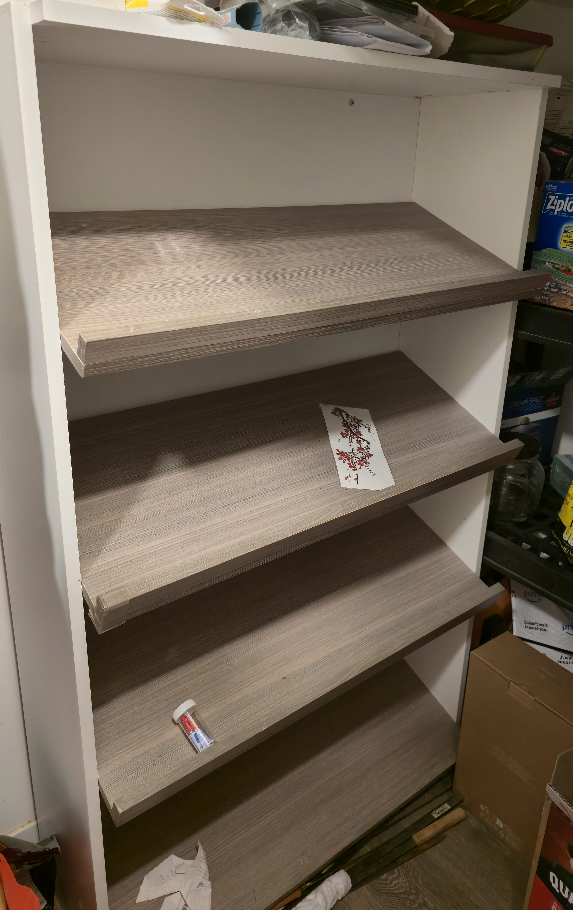 White & Wood Grain Shelving Unit