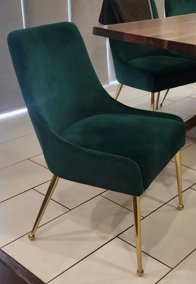 Green Velvet Dining Chair with Gold Legs