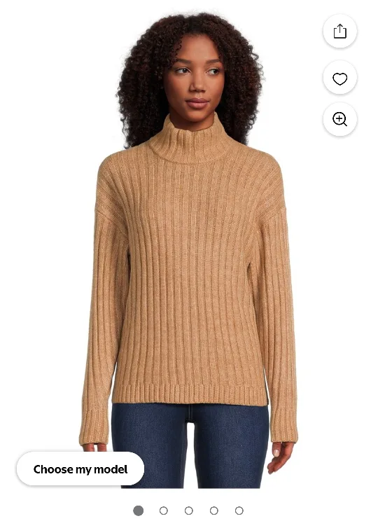 Time and Tru Women's Ribbed Funnel Neck Sweater - Tan brown thumbnail