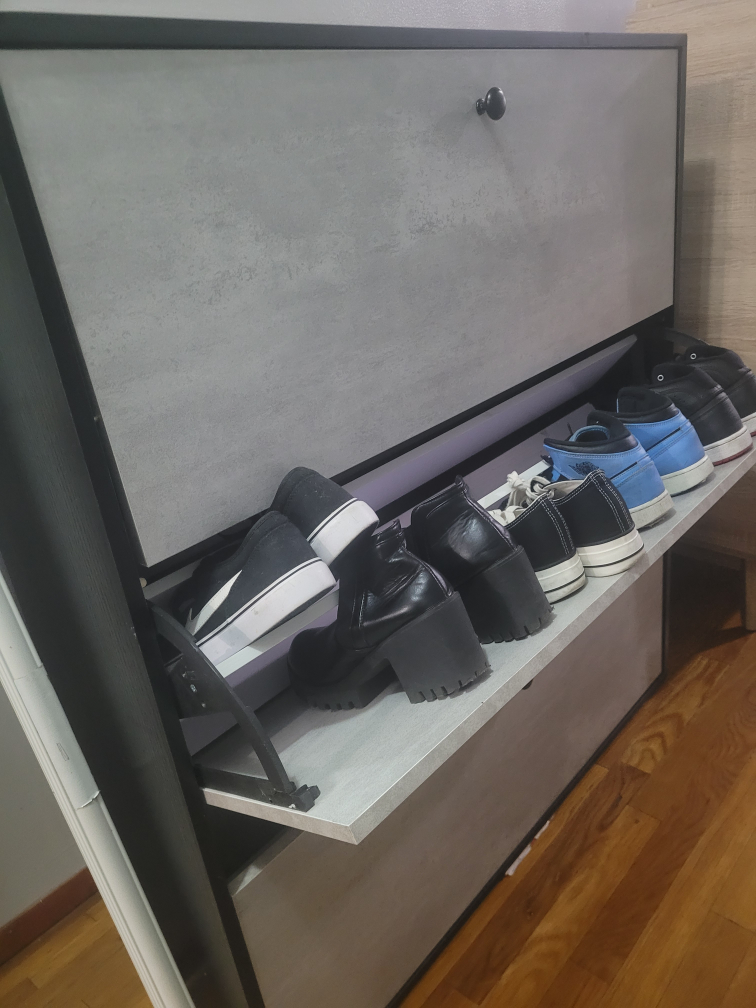 Shoe Cabinet - Light Wood & Gray
