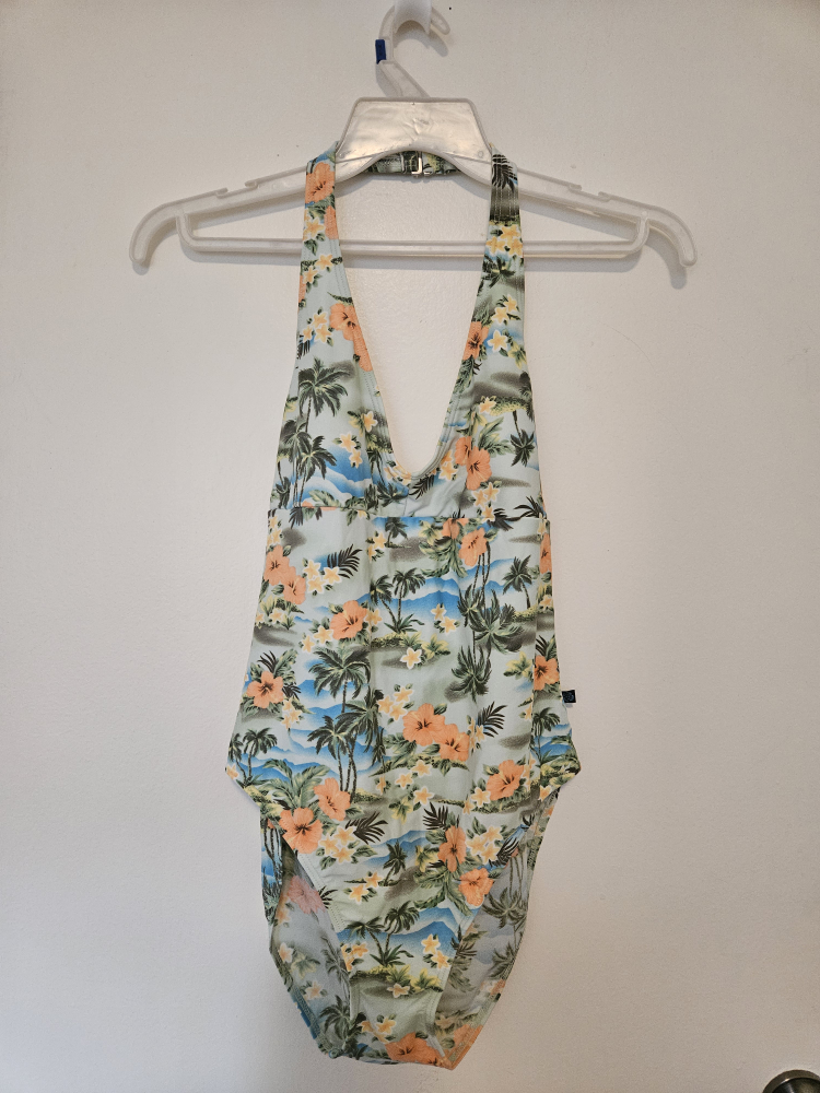 Aqua Rose Floral One Piece Swimsuit - Size L