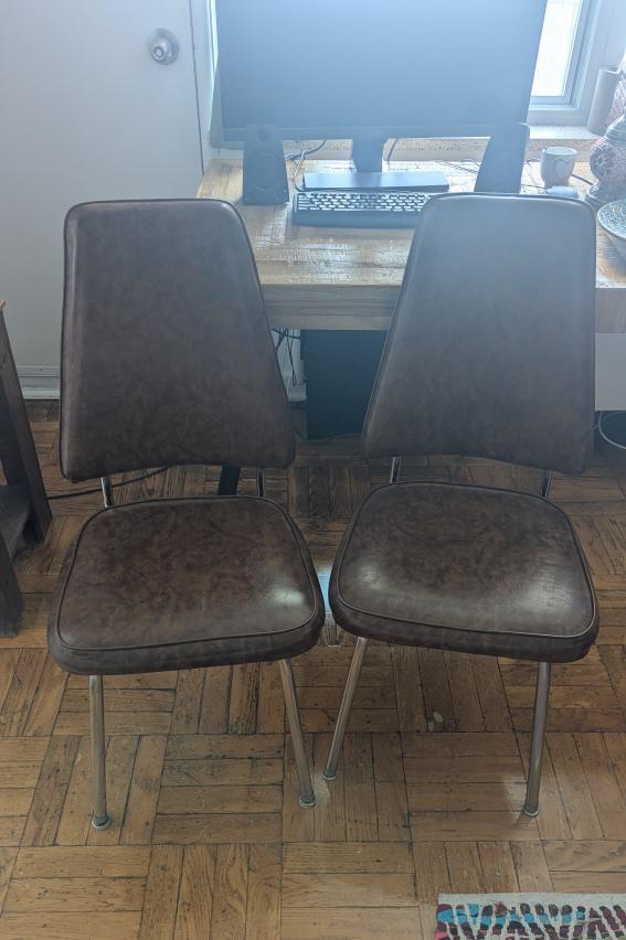 Set of 2 Vintage Brown Vinyl Chairs