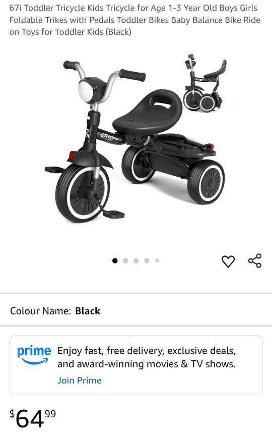 XJD 67i Toddler Kids Tricycle - Black