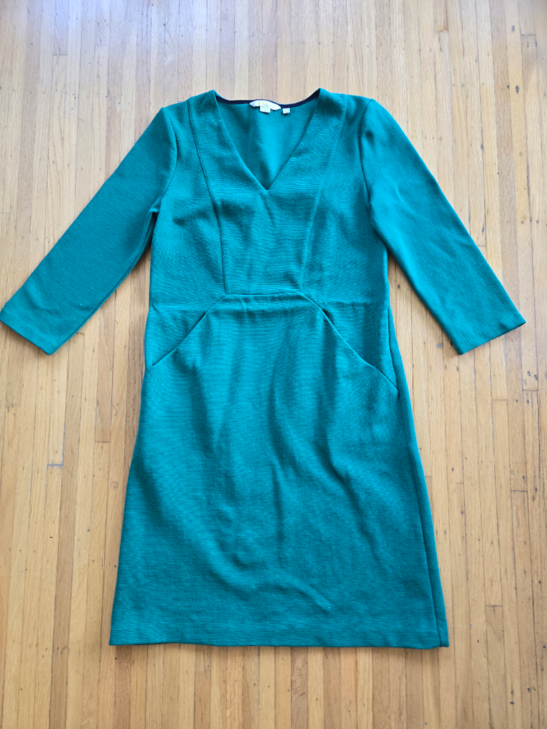 Boden Sheath Dress Green Knee Length 3/4 Sleeve Pockets Pullover