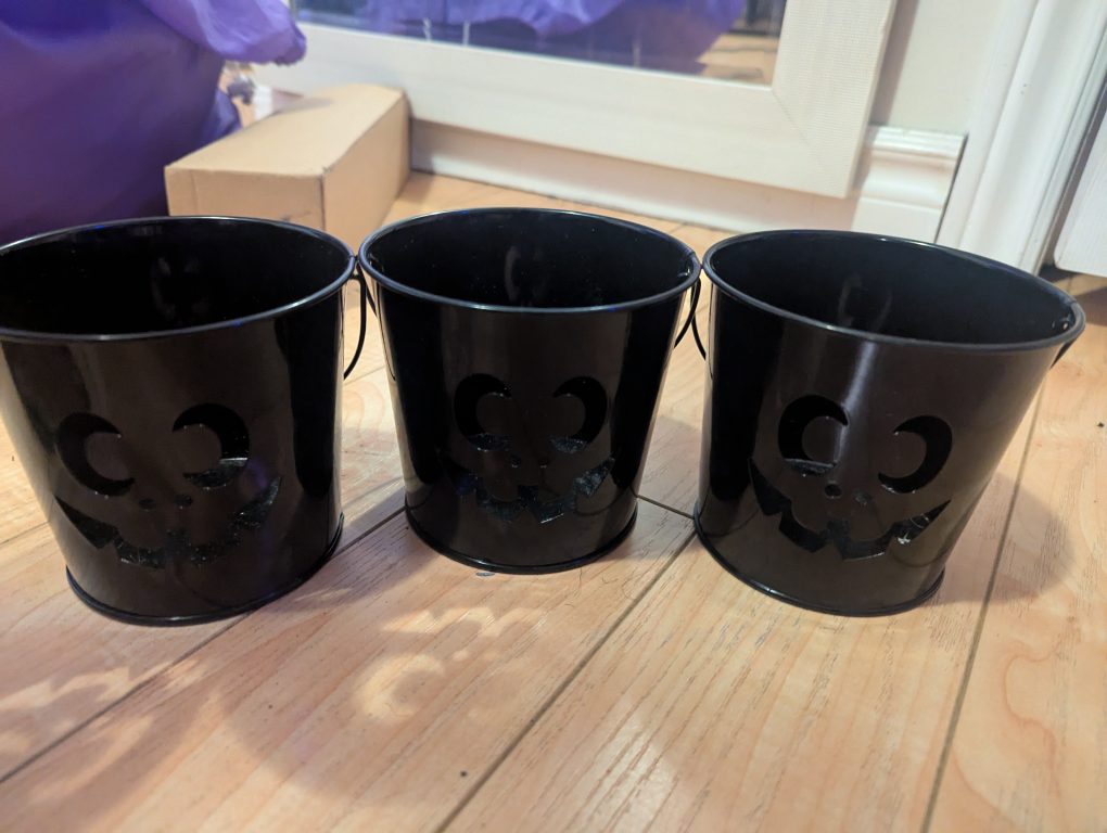 3 Halloween Black Metal Buckets