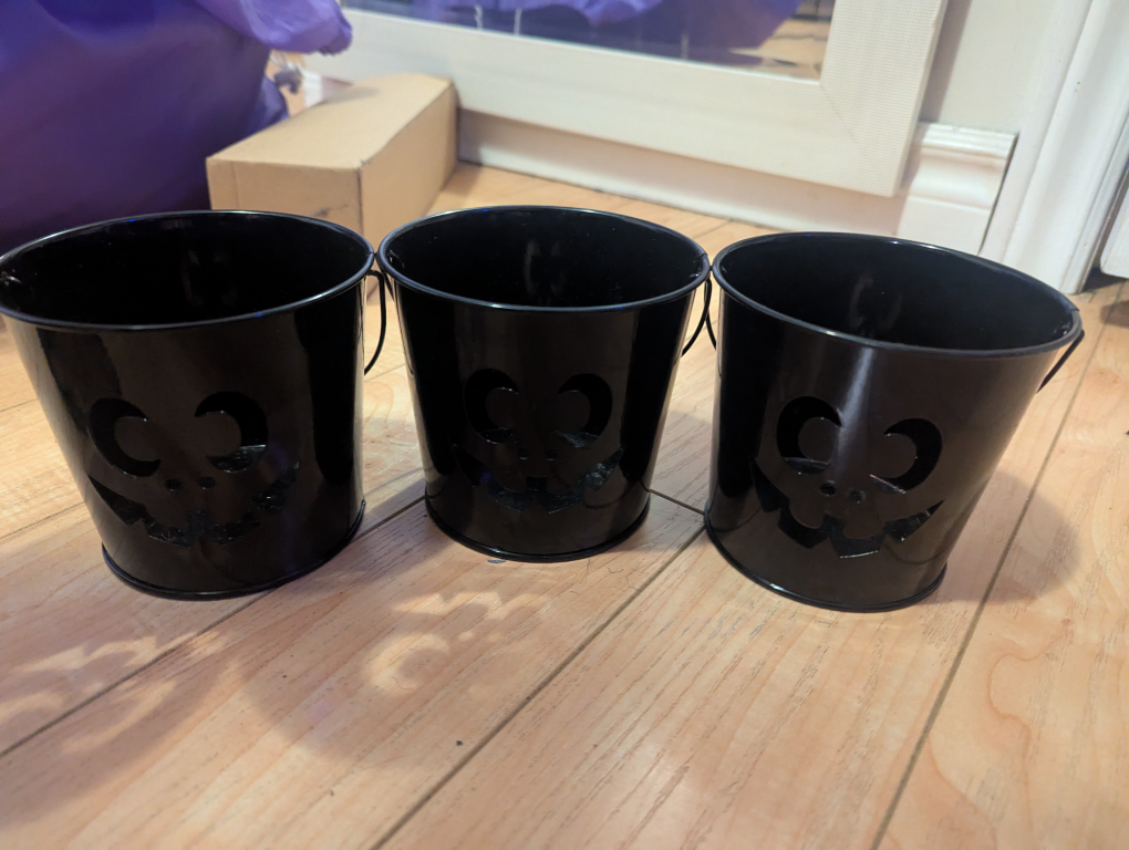 3 Halloween Black Metal Buckets - photo 3