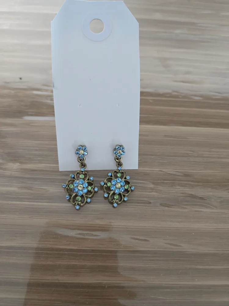 Drop Earrings - Blue & Green Floral Design thumbnail