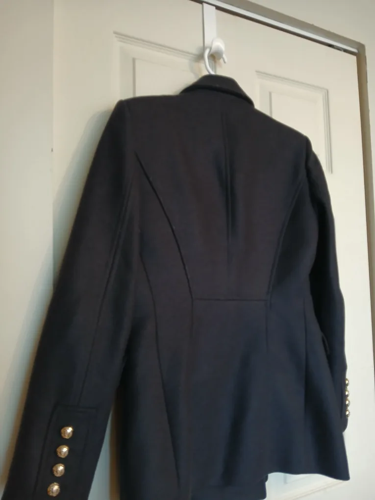 Zara Manteco navy blue button up pea coat, size medium (M) image indicator(8)