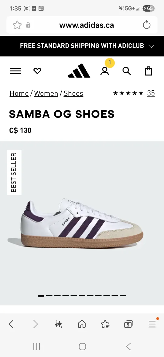 Adidas Samba OG Shoes - White/Purple thumbnail