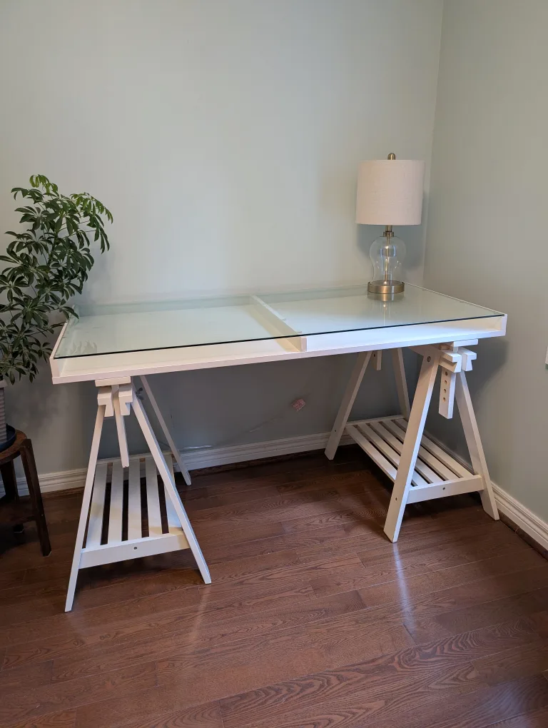 White Glass Top Desk with Adjustable Legs thumbnail