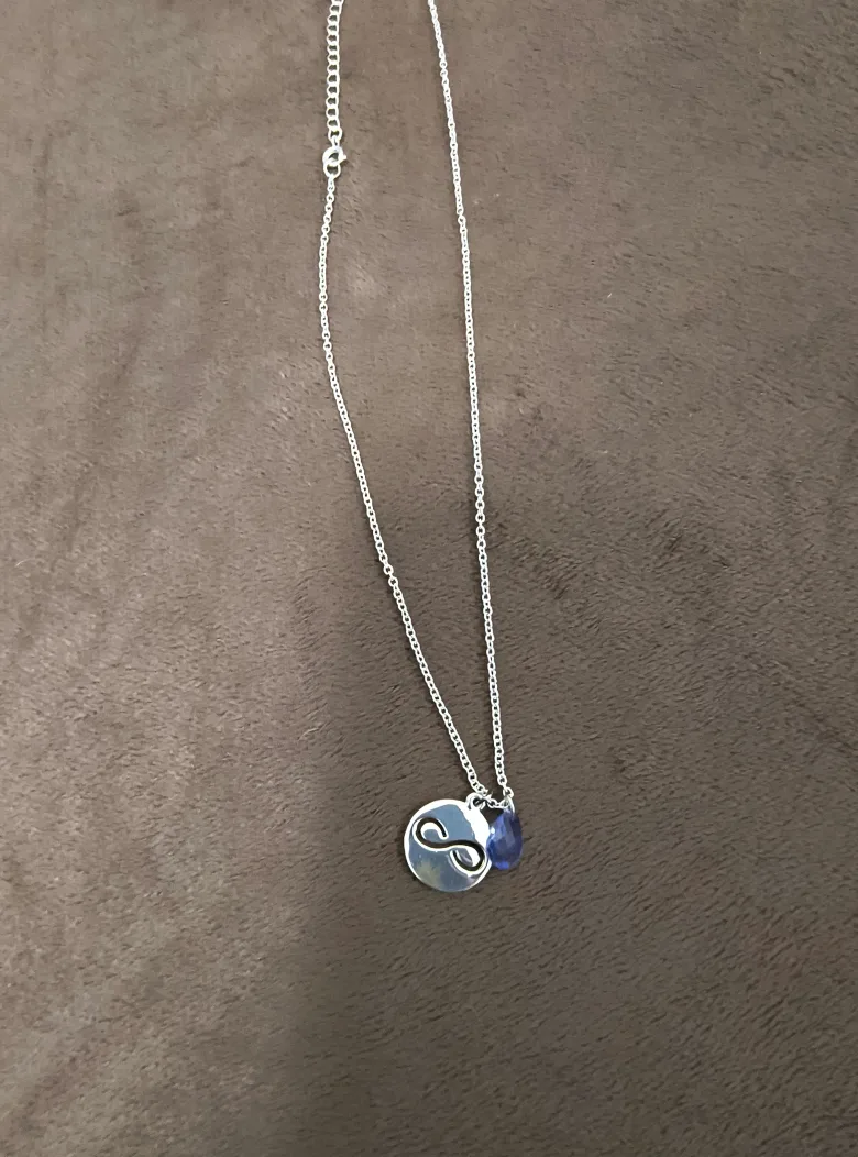 Silver- Tone Infinity Pendant Necklace with Blue Gemstone thumbnail