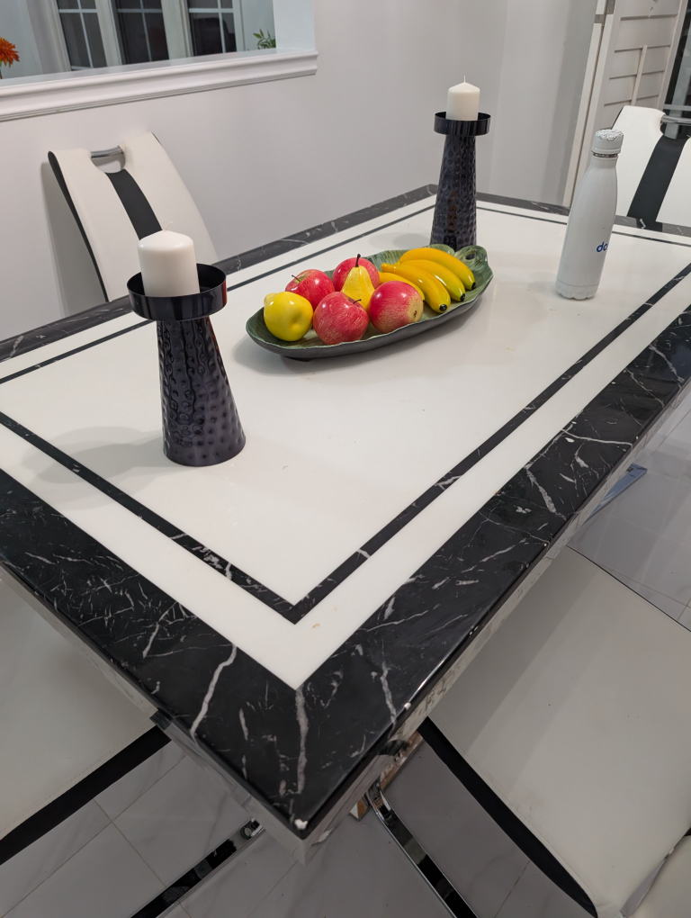 Dining Table with 4 Chairs - Black & White